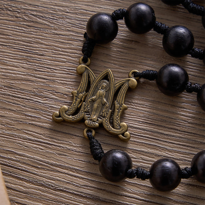 SolaceBeads Hand-Knotted Wood Rosary, 8mm or 10mm Ebony Wood Beads: Rustic Devotional Keepsake - image 8