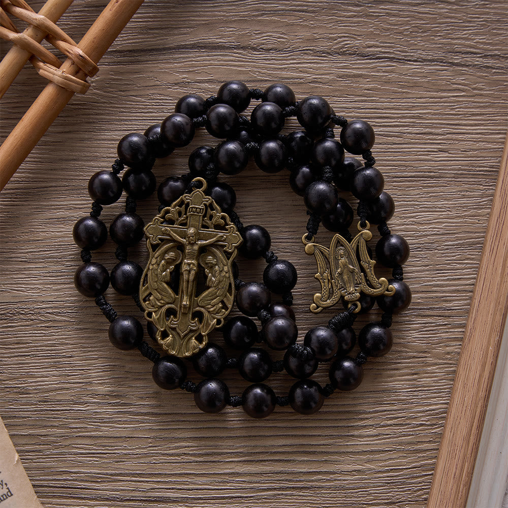 SolaceBeads Hand-Knotted Wood Rosary, 8mm or 10mm Ebony Wood Beads: Rustic Devotional Keepsake - image 11
