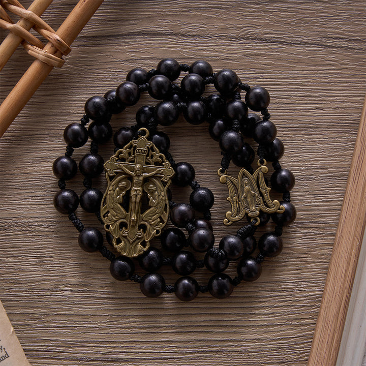 SolaceBeads Hand-Knotted Wood Rosary, 8mm or 10mm Ebony Wood Beads: Rustic Devotional Keepsake - image 11