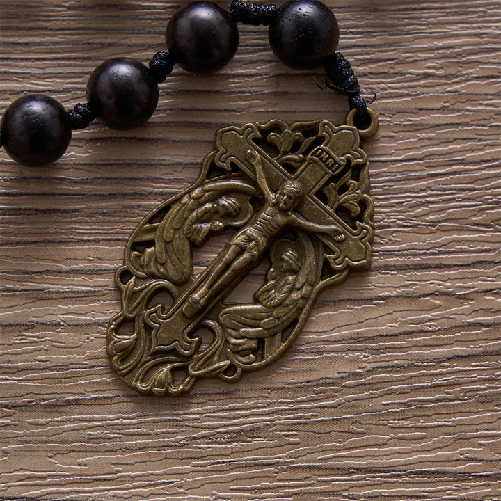 SolaceBeads Hand-Knotted Wood Rosary, 8mm or 10mm Ebony Wood Beads: Rustic Devotional Keepsake - image 9