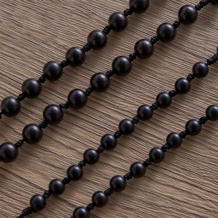 SolaceBeads Hand-Knotted Wood Rosary, 8mm or 10mm Ebony Wood Beads: Rustic Devotional Keepsake - 8mm EbonyWood Beads - image 6
