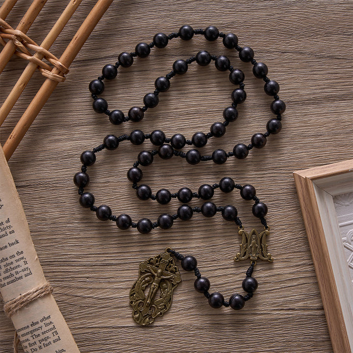 SolaceBeads Hand-Knotted Wood Rosary, 8mm or 10mm Ebony Wood Beads: Rustic Devotional Keepsake - image 4