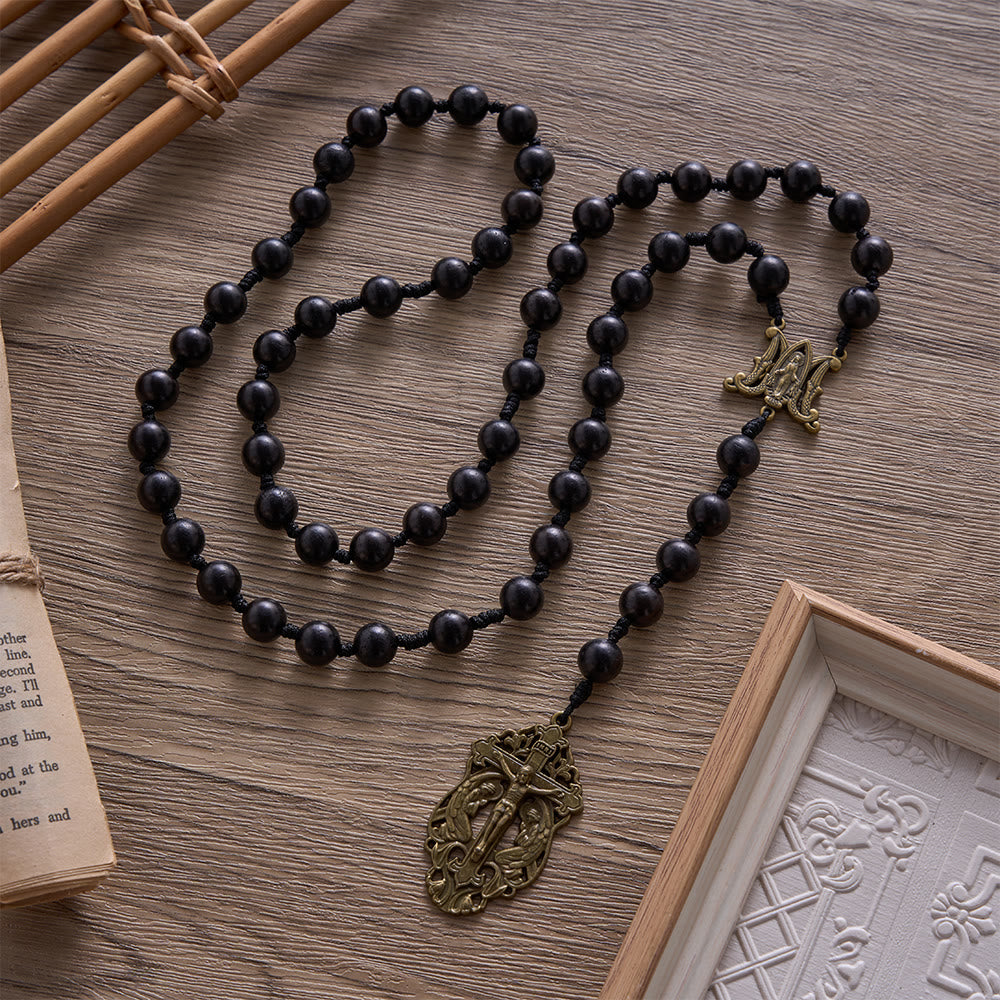 SolaceBeads Hand-Knotted Wood Rosary, 8mm or 10mm Ebony Wood Beads: Rustic Devotional Keepsake - image 5