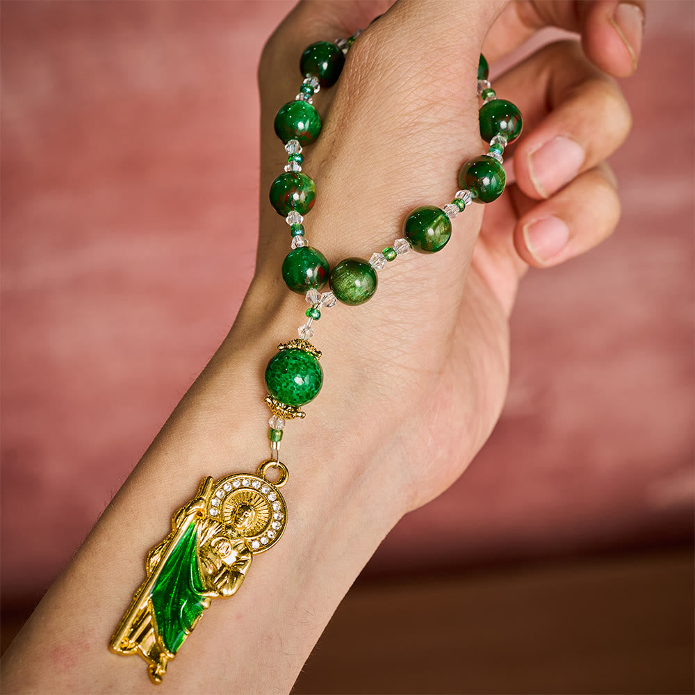 Solacebeads Emerald Shimmer Green Pocket Rosary With St. Jude Pendant: Rooted In Hopeful Devotion - image 1