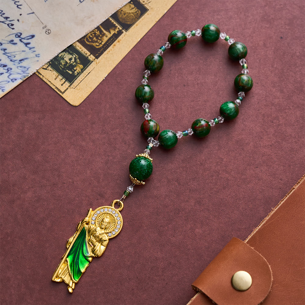 Solacebeads Emerald Shimmer Green Pocket Rosary With St. Jude Pendant: Rooted In Hopeful Devotion - Green - image 0
