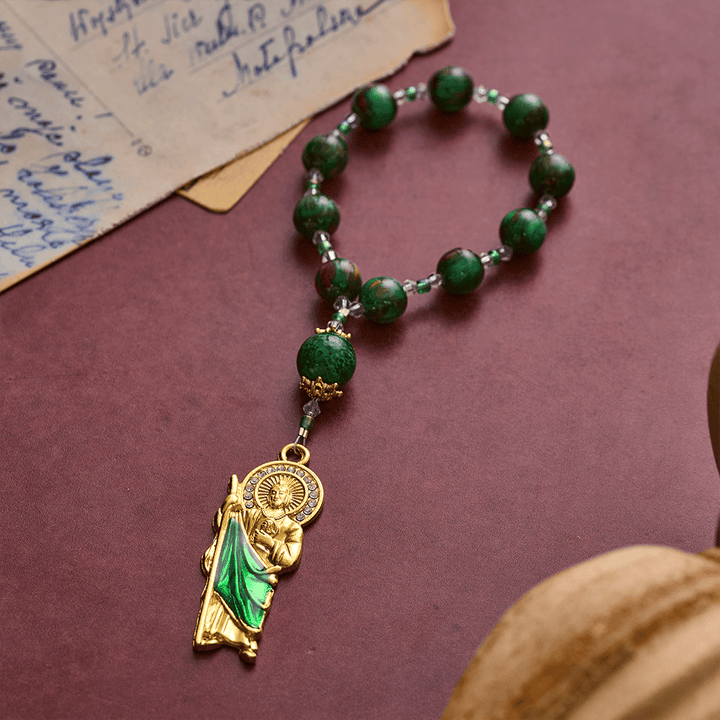 Solacebeads Emerald Shimmer Green Pocket Rosary With St. Jude Pendant: Rooted In Hopeful Devotion - image 5