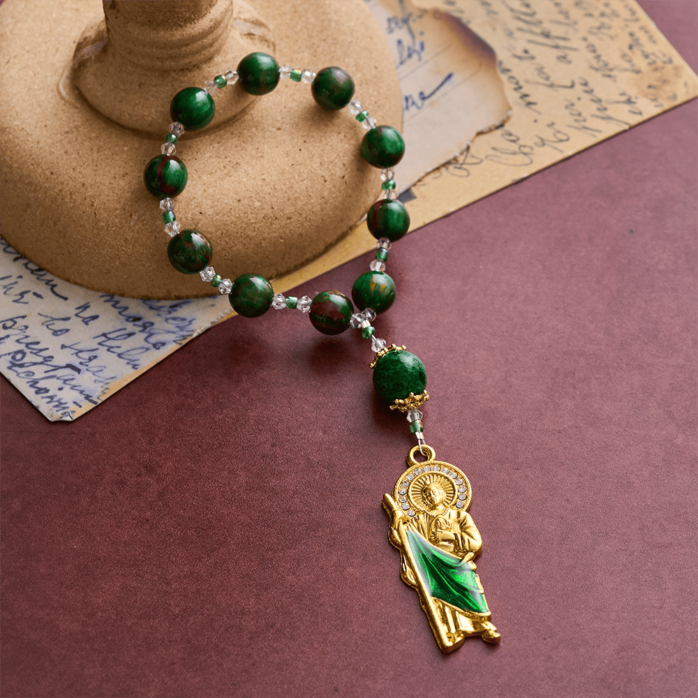 Solacebeads Emerald Shimmer Green Pocket Rosary With St. Jude Pendant: Rooted In Hopeful Devotion - image 6
