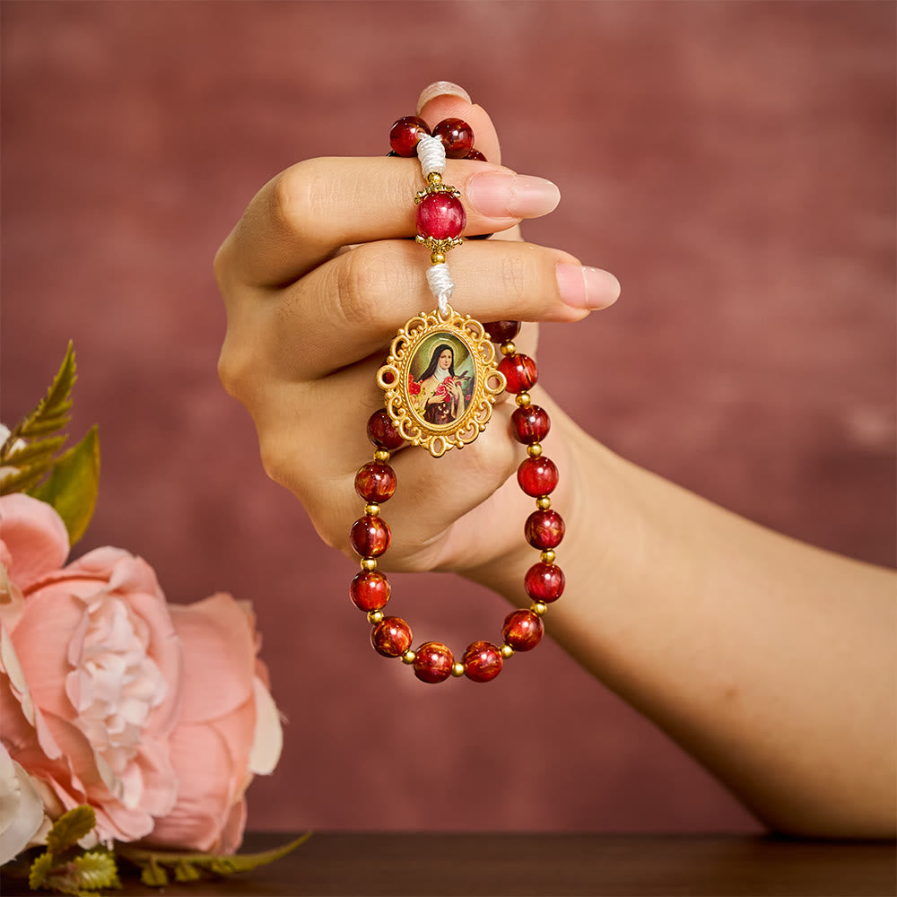 Solacebeads Shimmer Red Beads St. Therese Rosary Chaplet With Medal: Rooted In Little Flower Grace - image 1