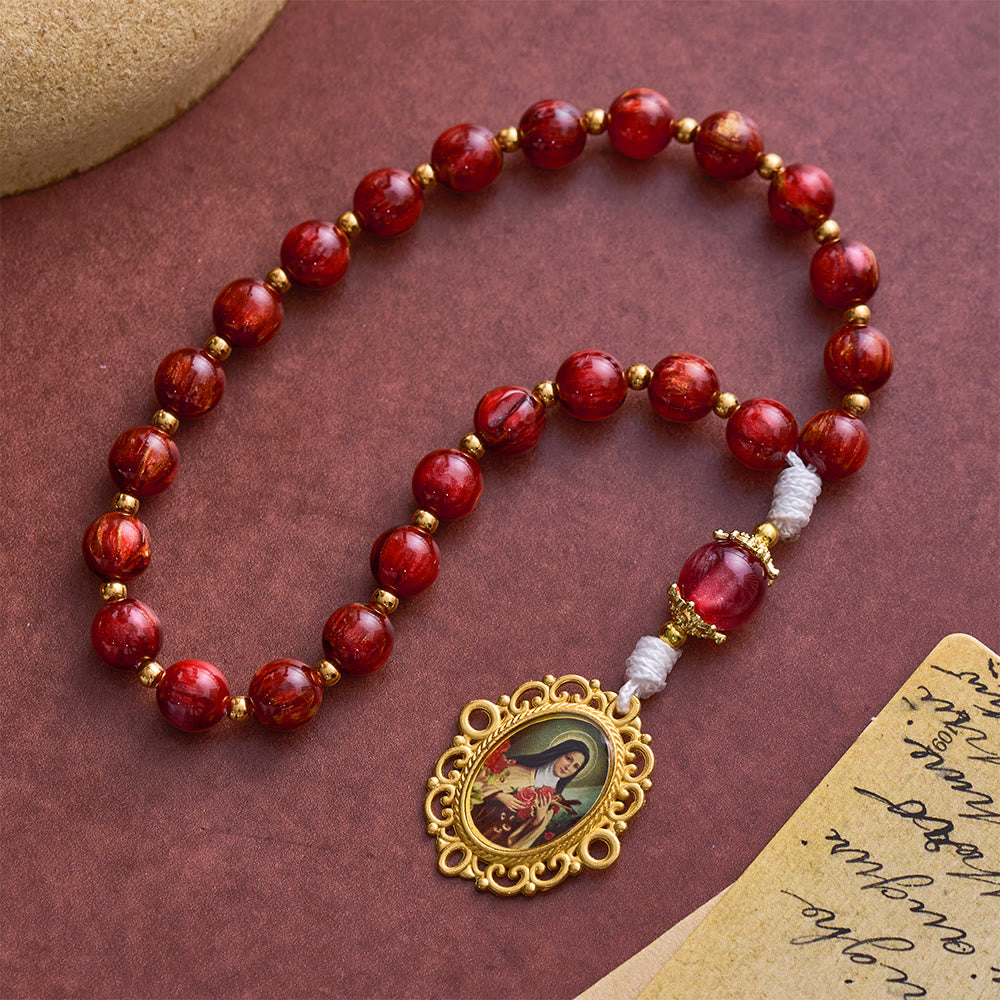 Solacebeads Shimmer Red Beads St. Therese Rosary Chaplet With Medal: Rooted In Little Flower Grace - image 6