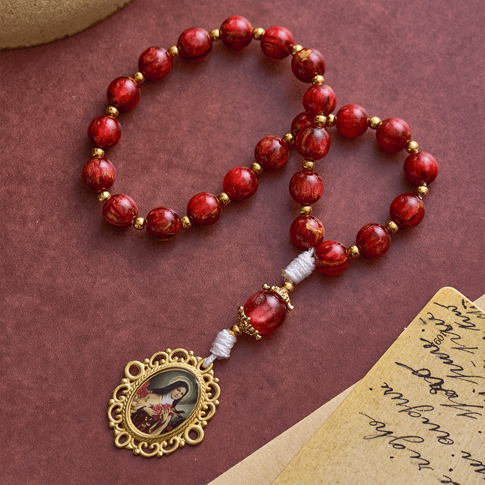 Solacebeads Shimmer Red Beads St. Therese Rosary Chaplet With Medal: Rooted In Little Flower Grace - image 5