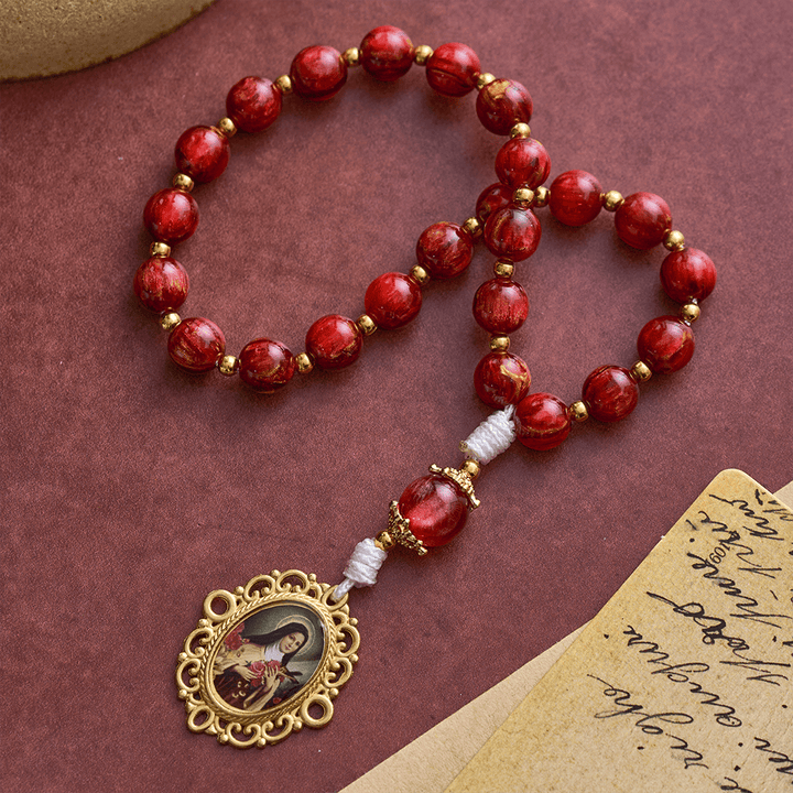 Solacebeads Shimmer Red Beads St. Therese Rosary Chaplet With Medal: Rooted In Little Flower Grace - image 5