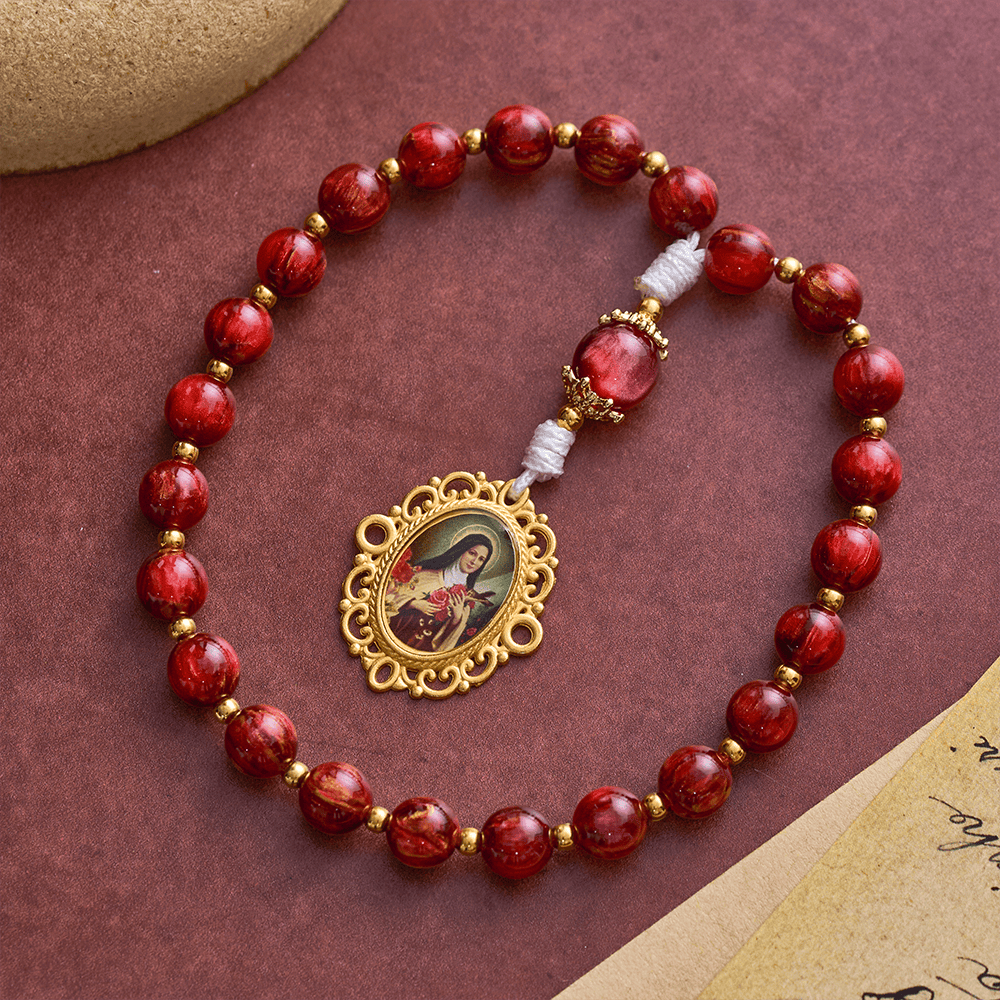 Solacebeads Shimmer Red Beads St. Therese Rosary Chaplet With Medal: Rooted In Little Flower Grace - St. Therese - image 0