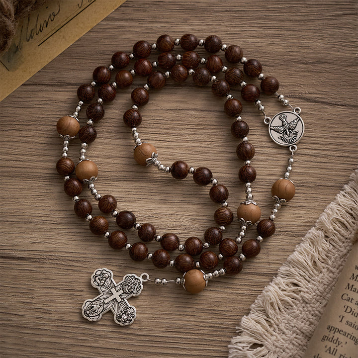 SolaceBeads Handmade Wood Rosary with Natural Dragon-Whiskers Wood Beads: Rustic Devotional Keepsake - Dragon Beard Wood - image 0