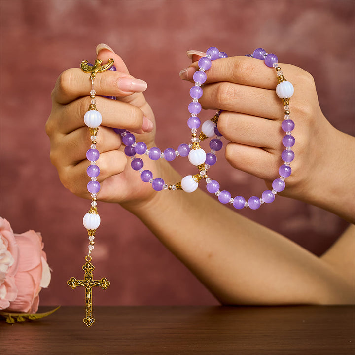 SolaceBeads Artistic Rosary, Purple Glass &amp; Lantern Beads: Elegant Spiritual Keepsake - image 1