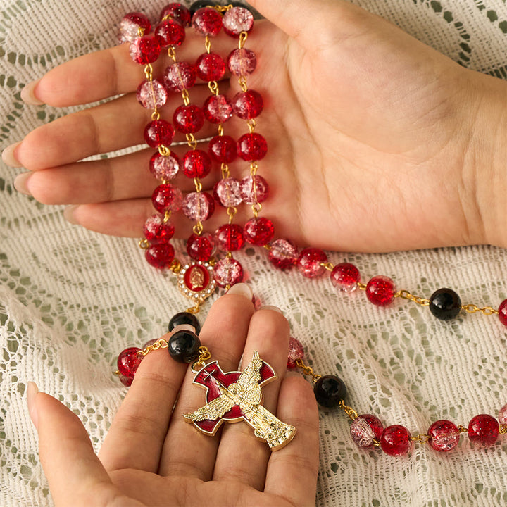 Solacebeads Crackle Red Beads Glass Rosary  With Archangel Crucifix: Rooted In Sacred Redemption - image 7