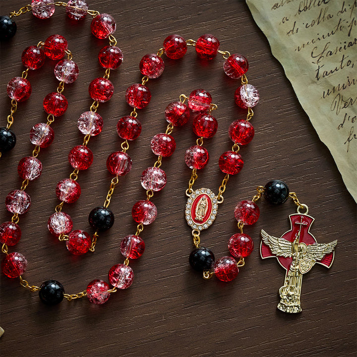 Solacebeads Crackle Red Beads Glass Rosary  With Archangel Crucifix: Rooted In Sacred Redemption - image 3