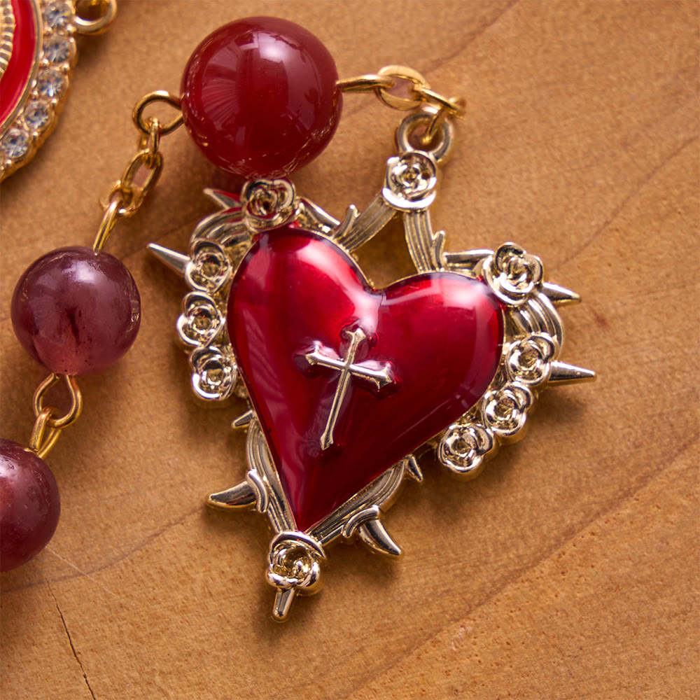 SolaceBeads Strawberry Quartz &amp; Red Agate Stone Rosary With Red Design: Rooted in Sacred Heart Grace - image 4