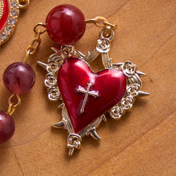 SolaceBeads Strawberry Quartz &amp; Red Agate Stone Rosary With Red Design: Rooted in Sacred Heart Grace - image 4