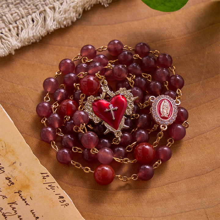 SolaceBeads Strawberry Quartz &amp; Red Agate Stone Rosary With Red Design: Rooted in Sacred Heart Grace - image 6
