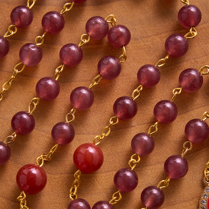 SolaceBeads Strawberry Quartz &amp; Red Agate Stone Rosary With Red Design: Rooted in Sacred Heart Grace - image 2