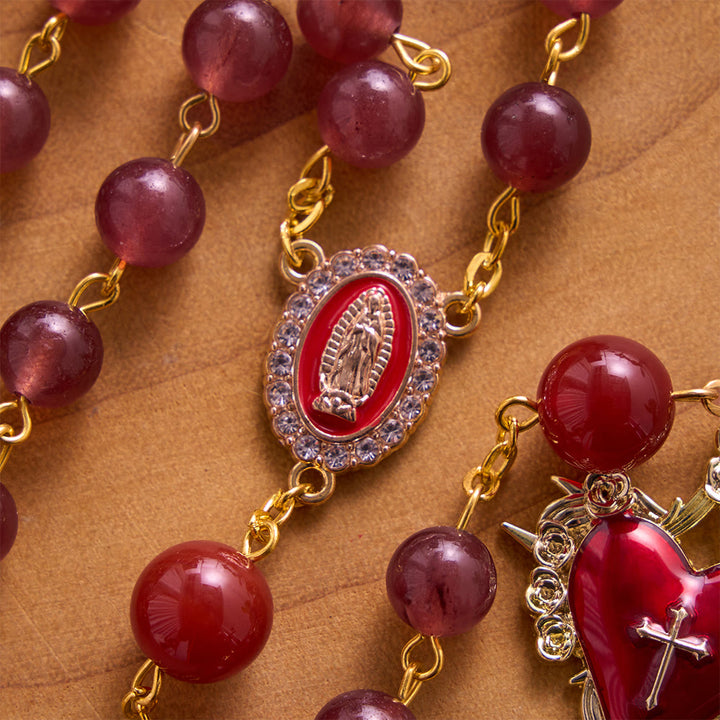 SolaceBeads Strawberry Quartz &amp; Red Agate Stone Rosary With Red Design: Rooted in Sacred Heart Grace - image 3