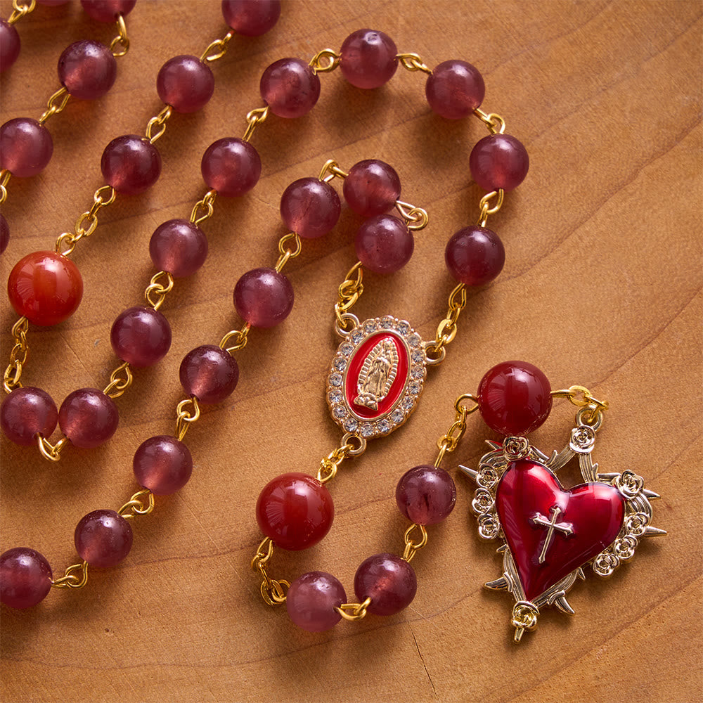 SolaceBeads Strawberry Quartz &amp; Red Agate Stone Rosary With Red Design: Rooted in Sacred Heart Grace - image 5