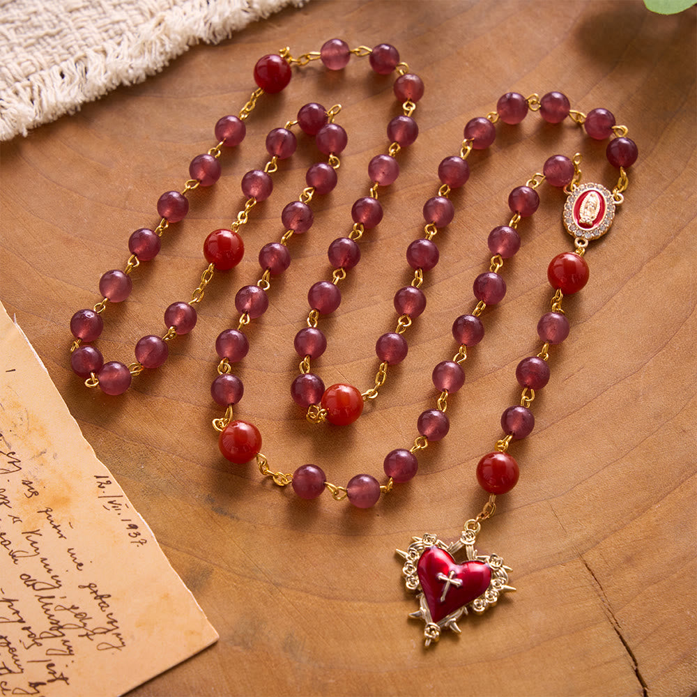 SolaceBeads Strawberry Quartz &amp; Red Agate Stone Rosary With Red Design: Rooted in Sacred Heart Grace - image 7