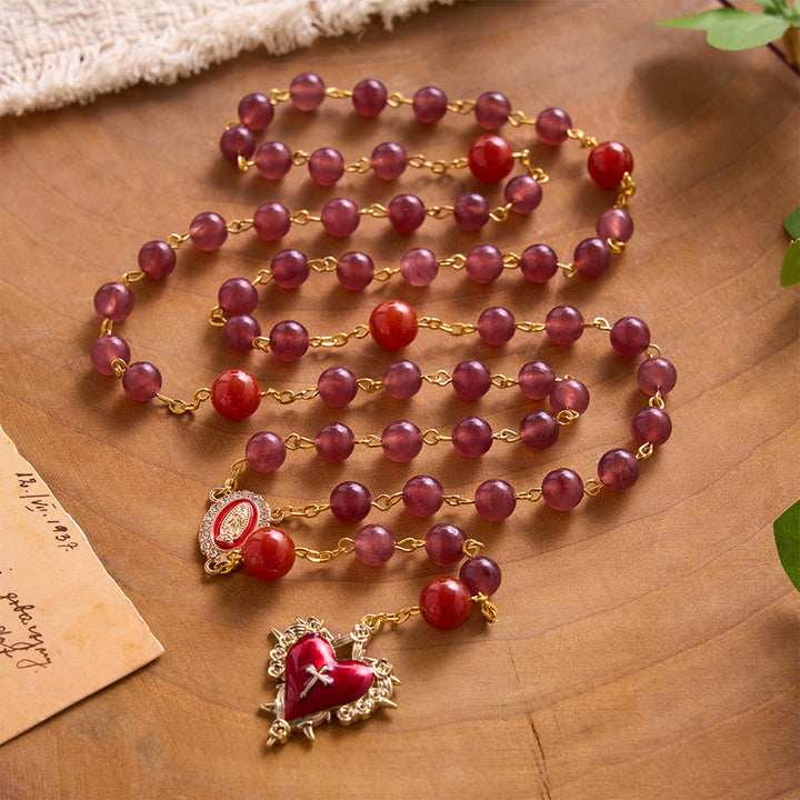 SolaceBeads Strawberry Quartz &amp; Red Agate Stone Rosary With Red Design: Rooted in Sacred Heart Grace - image 8