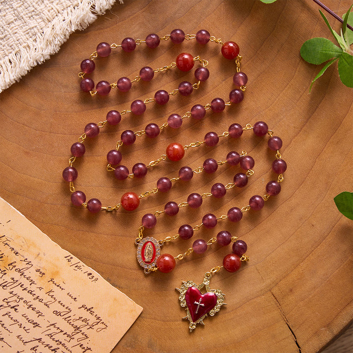 SolaceBeads Strawberry Quartz &amp; Red Agate Stone Rosary With Red Design: Rooted in Sacred Heart Grace - image 9
