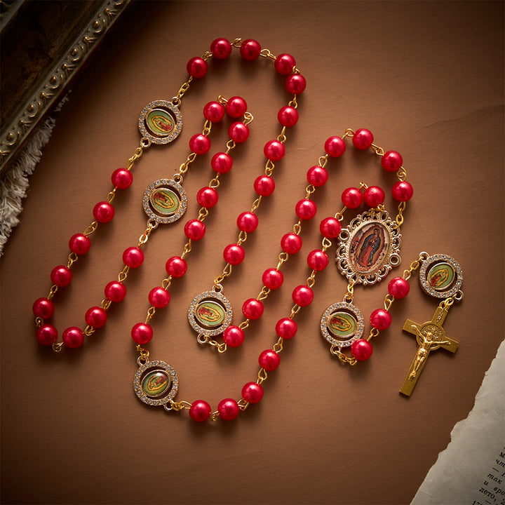 Solacebeads Red Pearl Beads Guadalupe Artistic Rosary With Guadalupe Set: Rooted In Marian Blessing - image 8