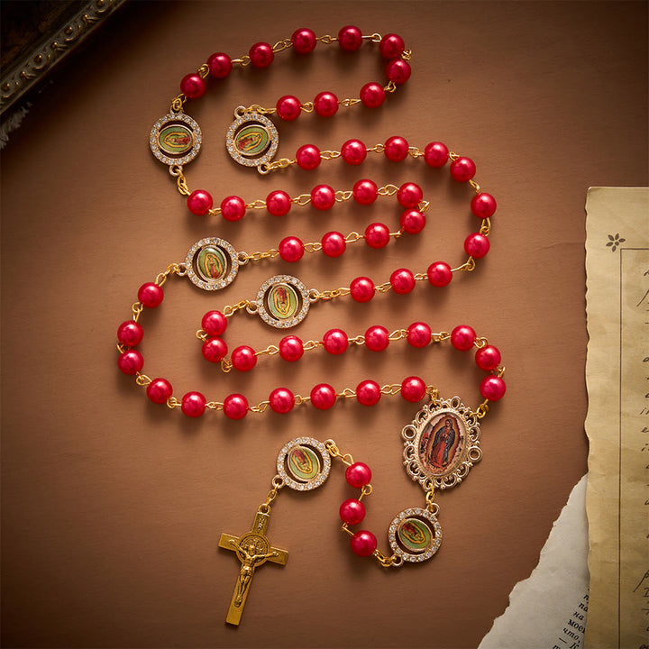 Solacebeads Red Pearl Beads Guadalupe Artistic Rosary With Guadalupe Set: Rooted In Marian Blessing - image 9