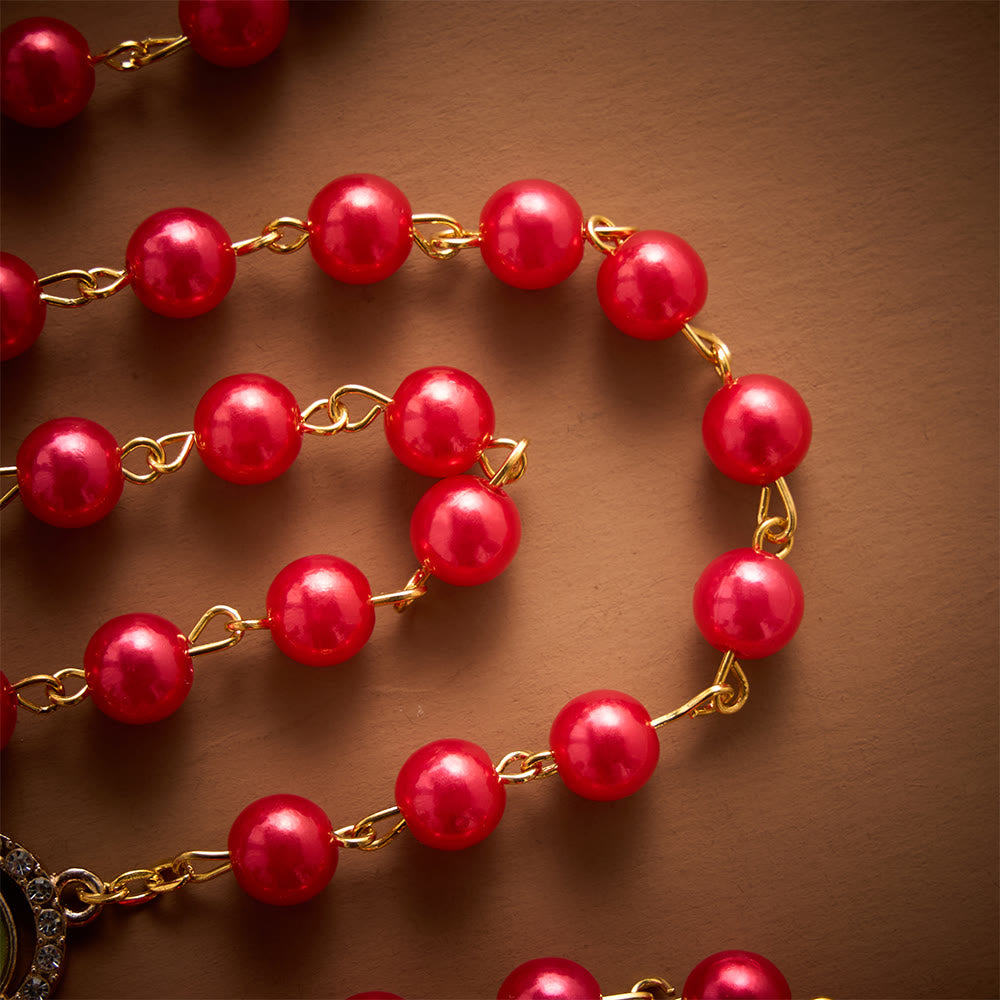 Solacebeads Red Pearl Beads Guadalupe Artistic Rosary With Guadalupe Set: Rooted In Marian Blessing - image 2
