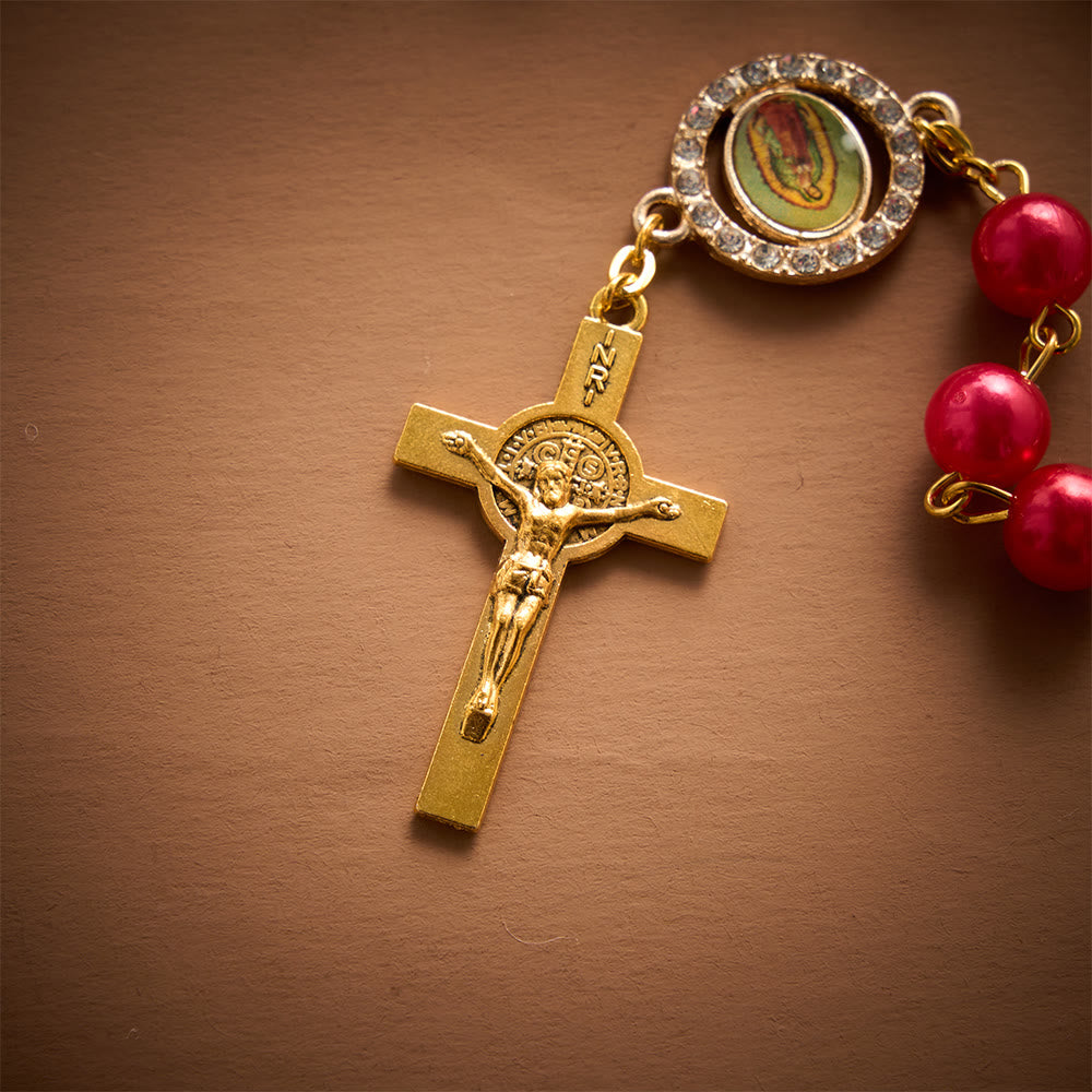 Solacebeads Red Pearl Beads Guadalupe Artistic Rosary With Guadalupe Set: Rooted In Marian Blessing - image 5