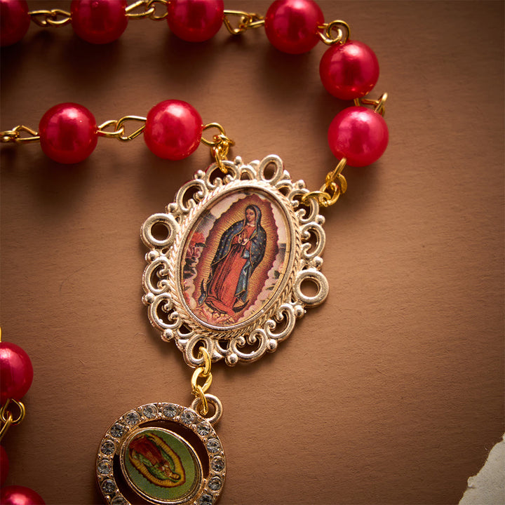 Solacebeads Red Pearl Beads Guadalupe Artistic Rosary With Guadalupe Set: Rooted In Marian Blessing - image 4