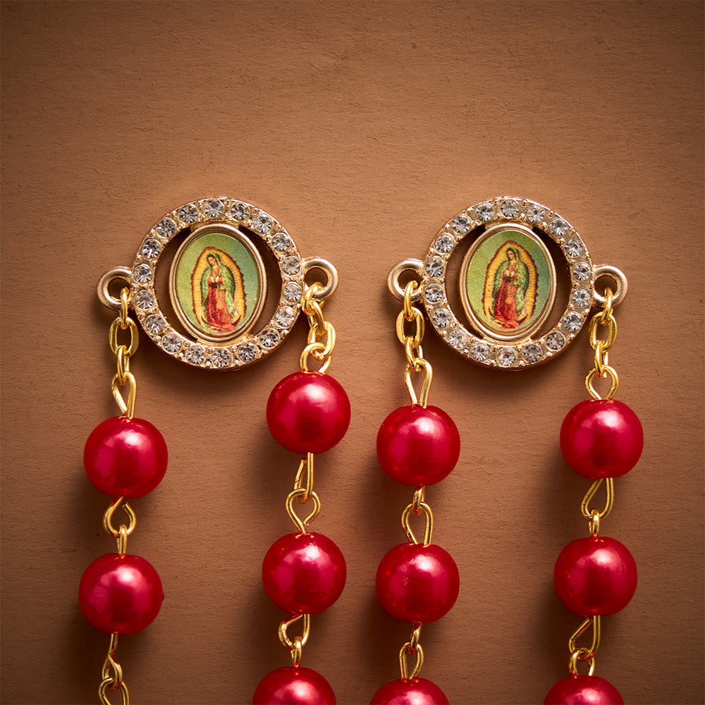 Solacebeads Red Pearl Beads Guadalupe Artistic Rosary With Guadalupe Set: Rooted In Marian Blessing - image 3