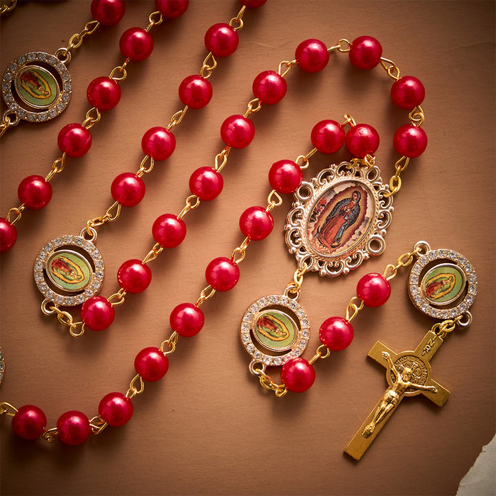 Solacebeads Red Pearl Beads Guadalupe Artistic Rosary With Guadalupe Set: Rooted In Marian Blessing - image 6