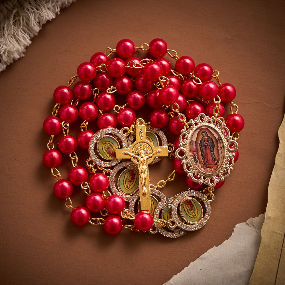 Solacebeads Red Pearl Beads Guadalupe Artistic Rosary With Guadalupe Set: Rooted In Marian Blessing - image 7