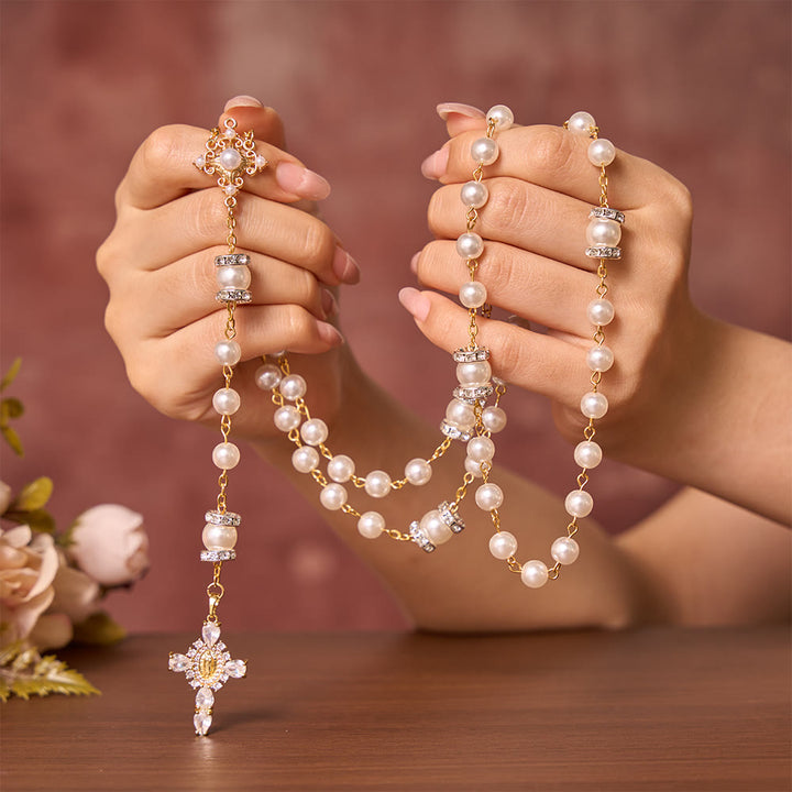 Solacebeads Sparkle Pearl Artistic Rosary With Silver Crystal Accents: Rooted In Pure Marian Grace - image 1