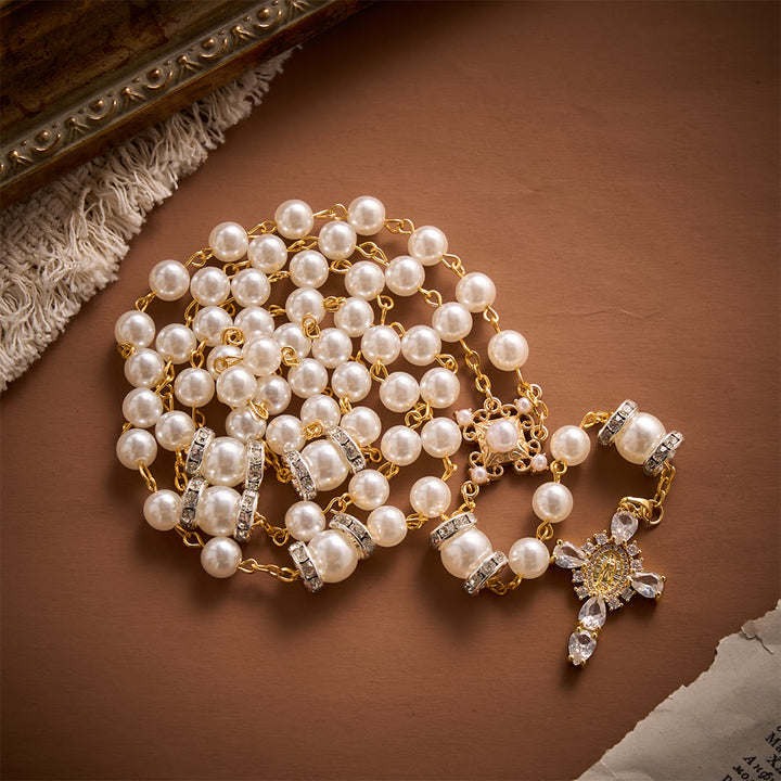 Solacebeads Sparkle Pearl Artistic Rosary With Silver Crystal Accents: Rooted In Pure Marian Grace - image 6