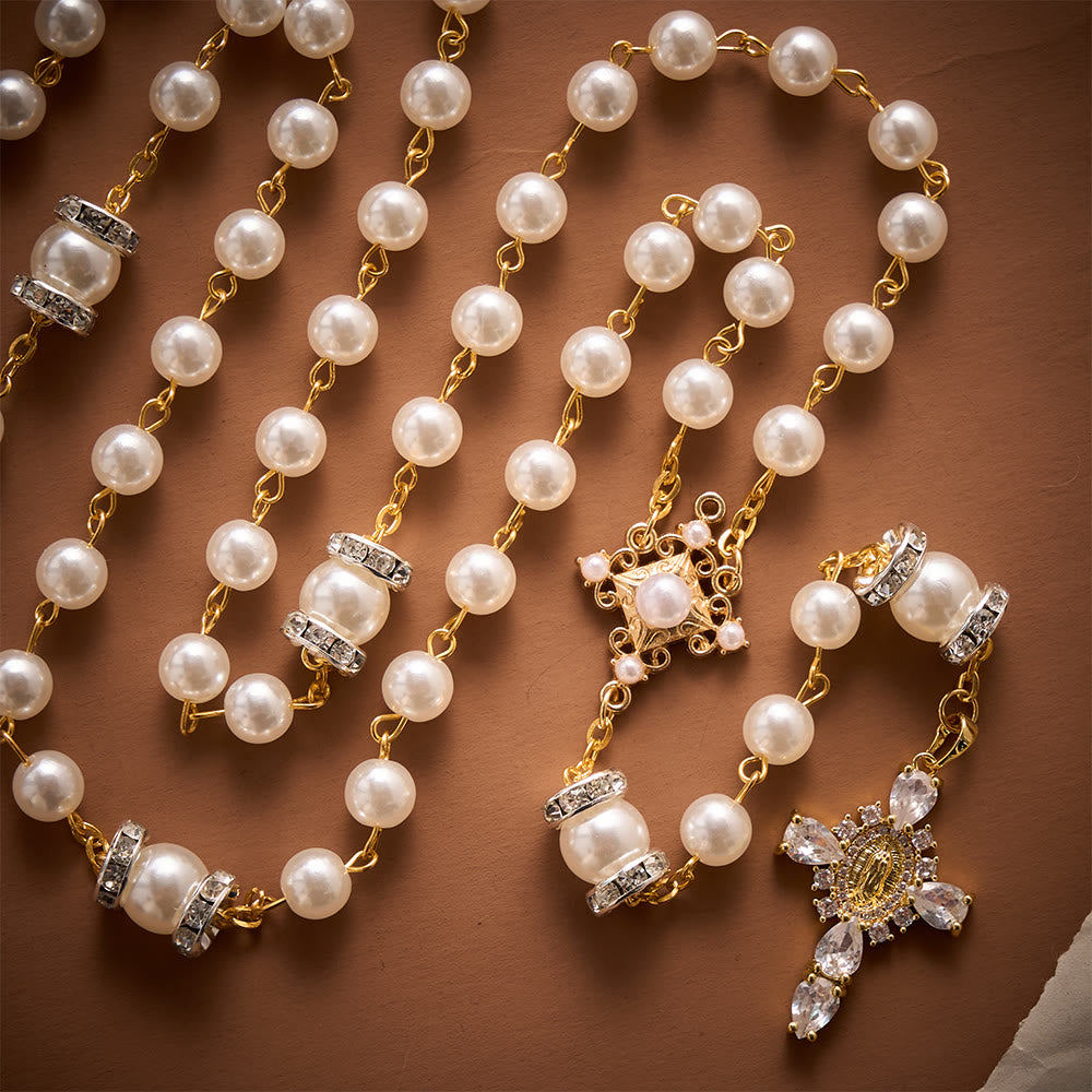 Solacebeads Sparkle Pearl Artistic Rosary With Silver Crystal Accents: Rooted In Pure Marian Grace - image 5