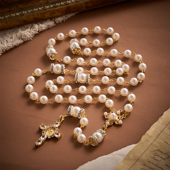 Solacebeads Sparkle Pearl Artistic Rosary With Silver Crystal Accents: Rooted In Pure Marian Grace - image 7