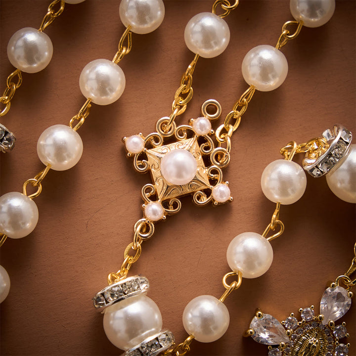 Solacebeads Sparkle Pearl Artistic Rosary With Silver Crystal Accents: Rooted In Pure Marian Grace - image 3