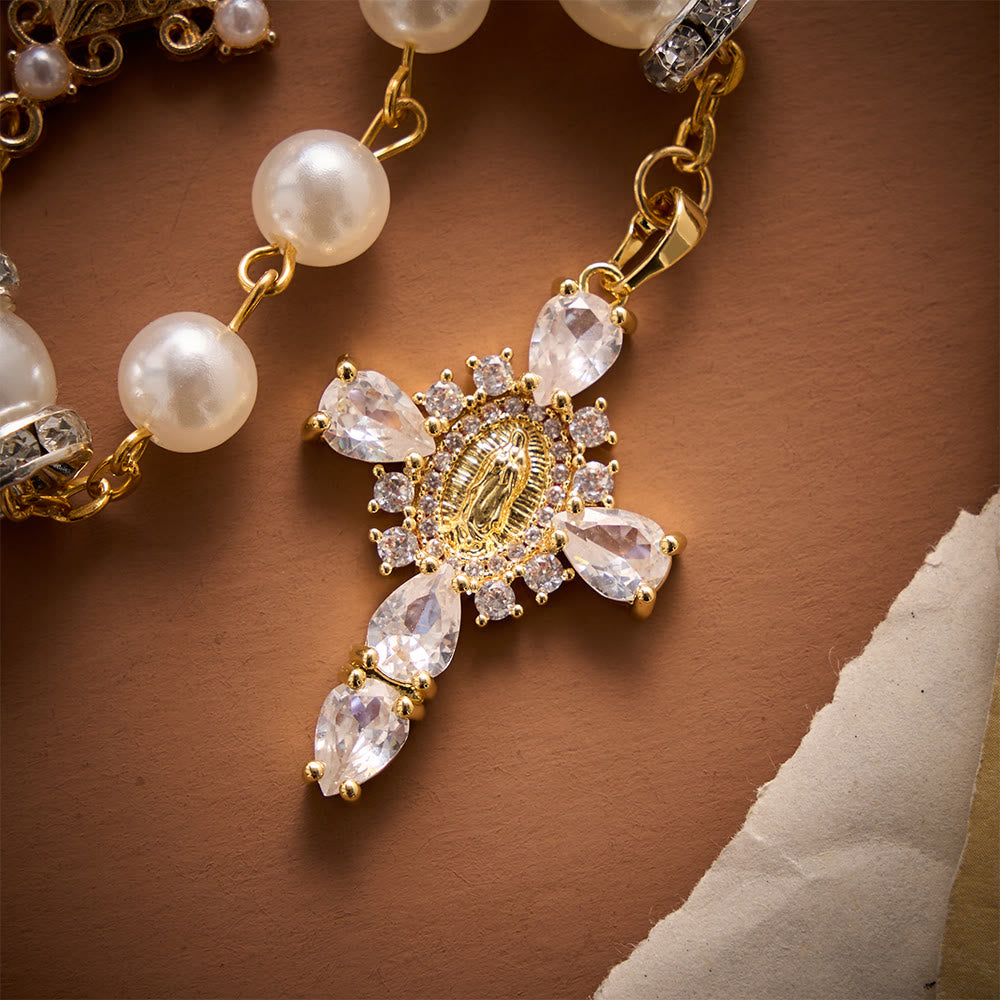Solacebeads Sparkle Pearl Artistic Rosary With Silver Crystal Accents: Rooted In Pure Marian Grace - image 4