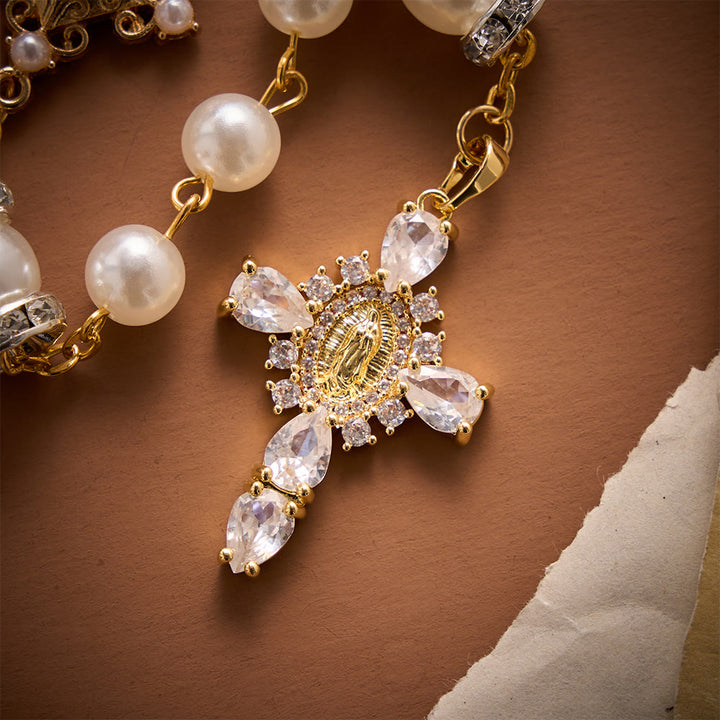 Solacebeads Sparkle Pearl Artistic Rosary With Silver Crystal Accents: Rooted In Pure Marian Grace - image 4