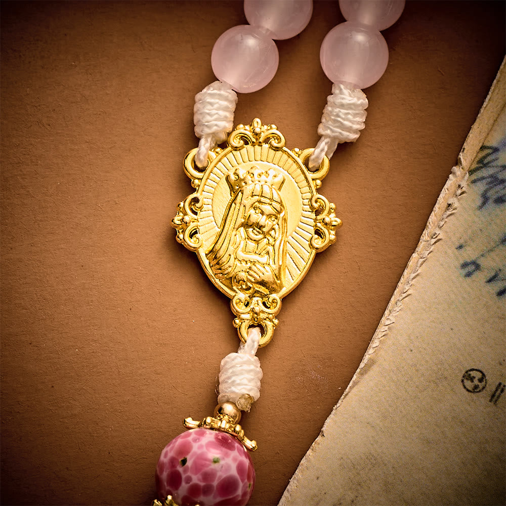  Solacebeads Pink Floral Artistic Rosary With Madonna &amp; Child Medal: Rooted In Marian Gentle Grace - image 4