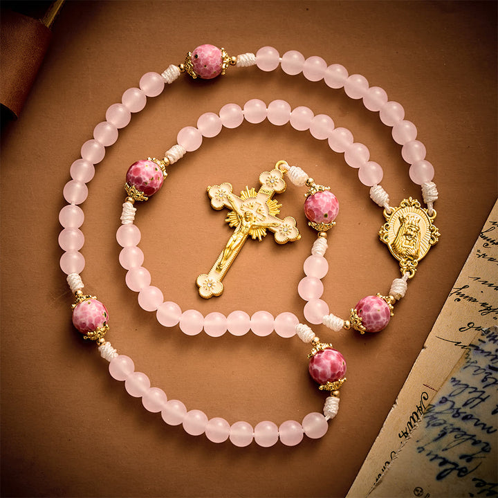  Solacebeads Pink Floral Artistic Rosary With Madonna &amp; Child Medal: Rooted In Marian Gentle Grace - image 6