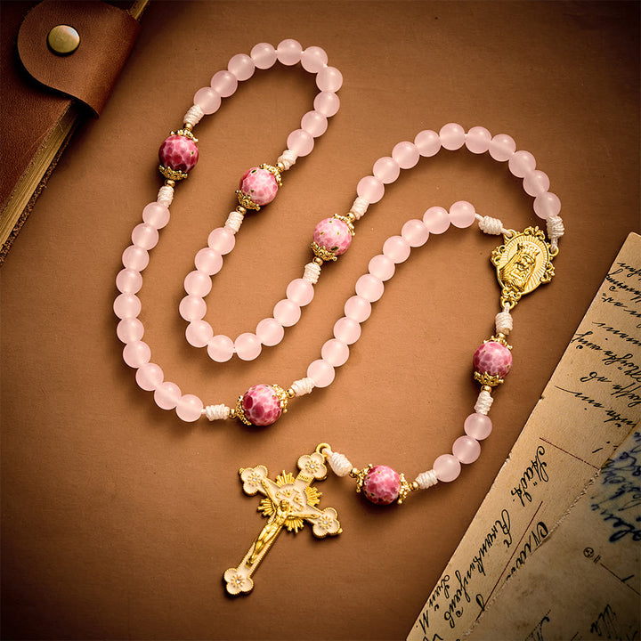  Solacebeads Pink Floral Artistic Rosary With Madonna &amp; Child Medal: Rooted In Marian Gentle Grace - image 7