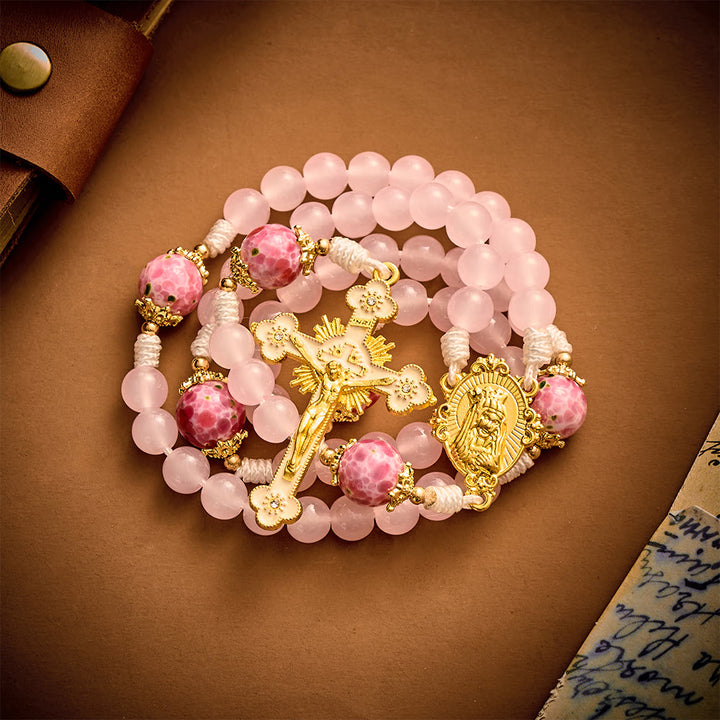  Solacebeads Pink Floral Artistic Rosary With Madonna &amp; Child Medal: Rooted In Marian Gentle Grace - image 5