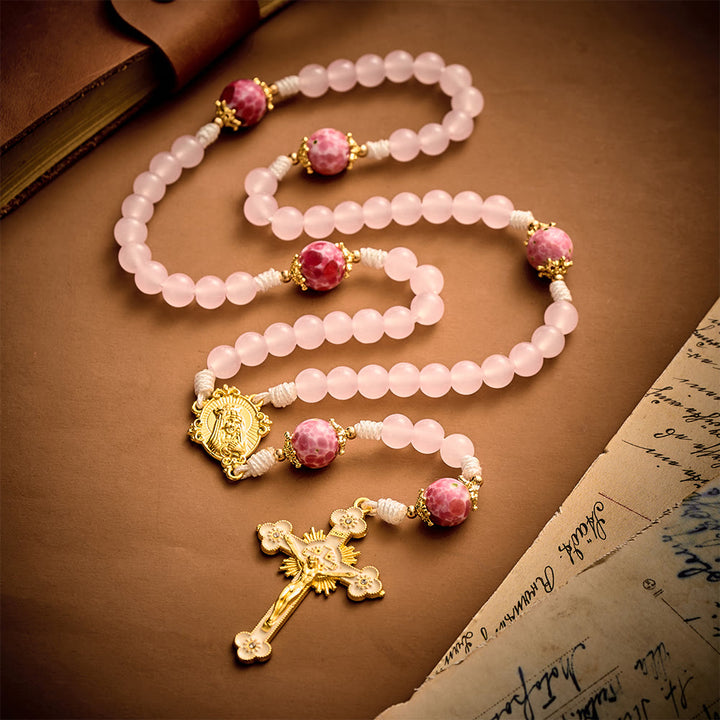  Solacebeads Pink Floral Artistic Rosary With Madonna &amp; Child Medal: Rooted In Marian Gentle Grace - image 8