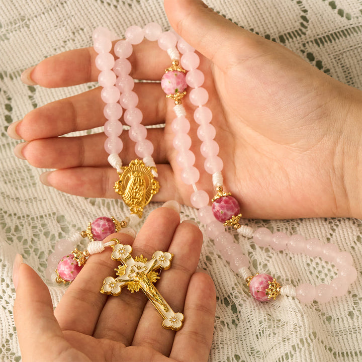  Solacebeads Pink Floral Artistic Rosary With Madonna &amp; Child Medal: Rooted In Marian Gentle Grace - image 10